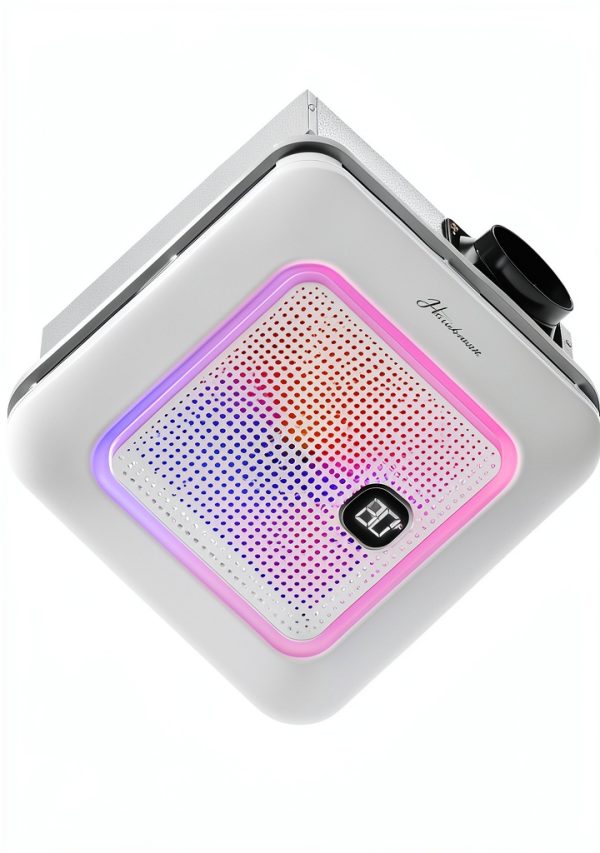 Bathroom Exhaust Fan with Bluetooth Speaker, 230 CFM 1.0 Sone Bathroom Exhaust Fan with Light, 3 Dynamic Light, 7 LED Color, 3 Color Temperatures, Nightlight,Remote, Easy Install (White)-0