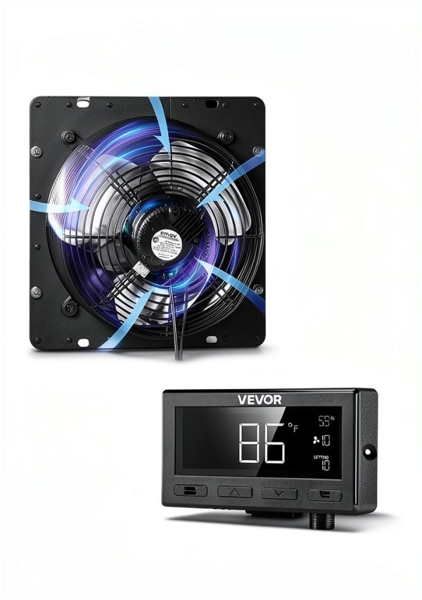 VEVOR 12 Inch Shutter Exhaust Fan with Smart Temperature Control, Wall-5