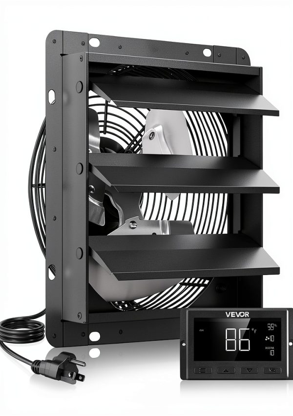 VEVOR 12 Inch Shutter Exhaust Fan with Smart Temperature Control, Wall-0