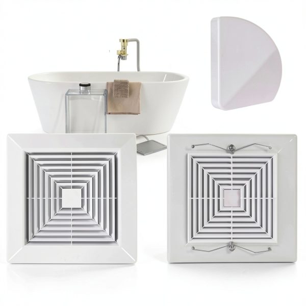 1-Piece (9"x9"Inches) Bathroom Exhaust Fan Cover with Spring, Square Ceiling or Wall Mounted Exhaust Fan, Ceiling Fan, Grille, Air Diffuser, Diverter Ventilation Hood, Replacement Accessories-1